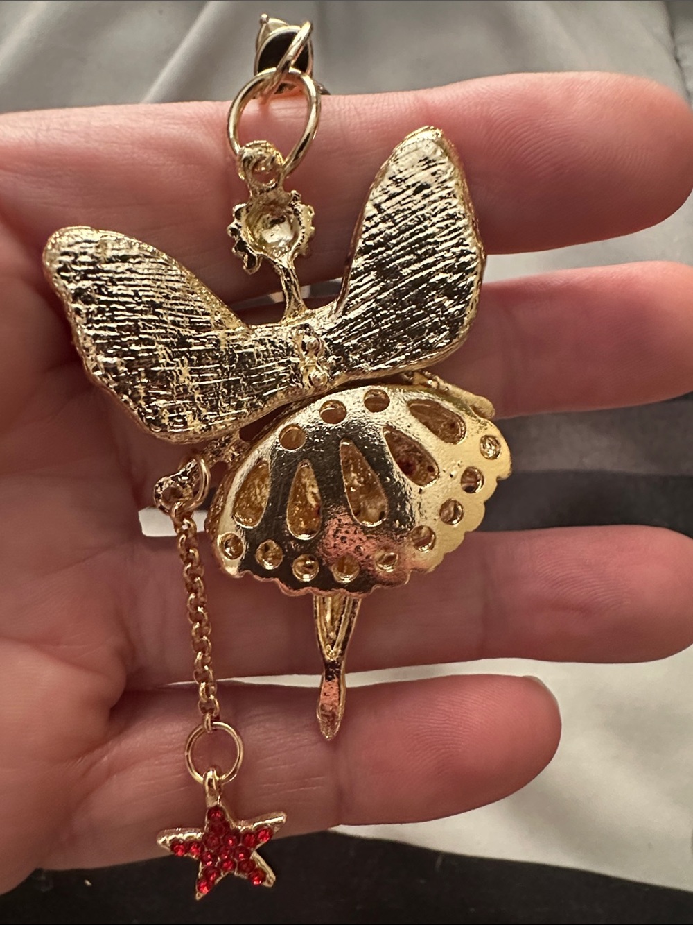 Source Unknown Pink & Gold Fairy Ballerina Keychain with Red Crystal Skirt - Picture 3 of 3